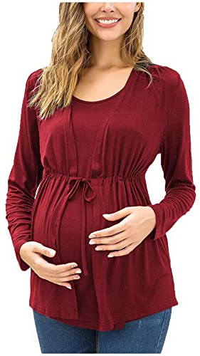 Premamá Tops Camisas de Lactancia Materna de Manga Larga para Mujeres cómodo Camiseta Ropa Premamá de Enfermería Moda Primavera Verano Regalo Durante el Embarazo