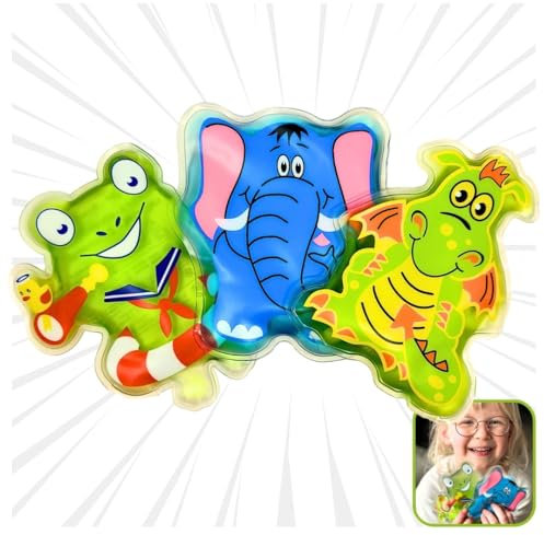 LisaCare Kühlpads für Kinder 3er-Set - Kalt-Warm Kompresse mit Frosch, Drache & Elefant Motiv - Ungiftige Kühlpacks zur Kalt- & Warmanwendung