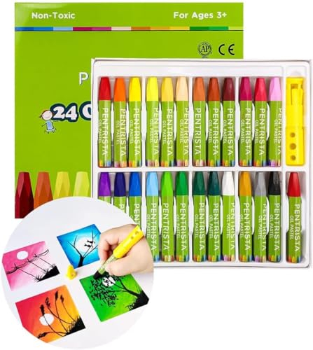 PENTRISTA Ölpastellkreide 24 Farben Set, Sanfte Berührung Ölkreiden, Softpastellkreide, Pastellkreide für Künstler, Studenten und Kinder, Ideal zum Skizzieren, Dekorieren
