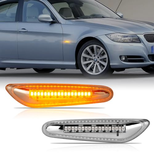 POPMOTORZ 2 Stück LED Seitenblinker Blinker mit Canbus Fehlerfrei 2835 SMD für BMW 1 Series E81 E87 3 Series E46 E36 E90 E91 E92 E93 5 Series E60 E61 X1 E84 X3 E83, Transparent