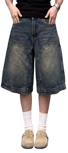 Hugboom Baggy Jean-shorts för kvinnor Jorts Y2k låga stigningar breda ben denimshorts gotiska sommarjeans lösa streetwear retro blå, 2#retro blå, L