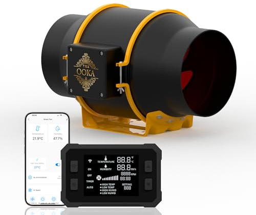 The Grow Inline Rohrventilator 150 mm / 6 Zoll / 683 m³/h (402 CFM) / WiFi-Steuerung mit Temperatur- und Feuchtigkeitsregler, leiser EC-Motor (32 dB)