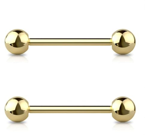 Juvel tunna 2 st tungpiercing stänger rak skivstång smycken bröstvårta stav ring 14 g (1,6 mm) 12 mm 14 mm 16 mm längd, 4/5/6 mm bollar, kirurgiskt stål par, 316L kirurgiskt stål