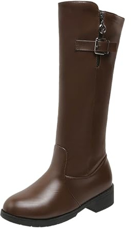 Botas por encima de la rodilla para mujer, sexy, de caña ancha, elásticas, con hebilla, botas largas de tacón bajo, botas de piel sintética, botas de equitación elegantes, marrón, 38 EU