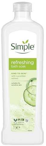 Simple Kind to Skin Refreshing Bath Soak Bath Product with pro-vitamin B5 & cucumber extract suitable for sensitive skin 1L