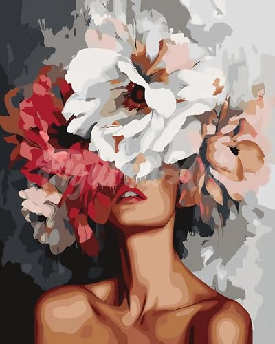 TARATH Pintura por números adulta mujer flor, DIY pintada a mano, kits de lienzo para principiantes, pintura por números, pintura por números para decoración del hogar, sin marco (40 x 50 cm)