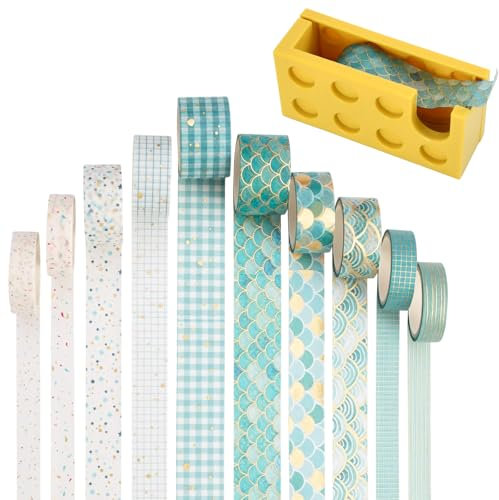 10 Rouleaux Washi Tape Ruban Adhésif Papier Décoratif, Maigre Ruban de Masquage Décoratif Bohème, Vintage Décoratif Masking Tape Set avec Dévidoirs, Scotch Scrapbooking pour Bricolage, Bullet Journal