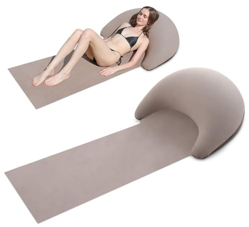 ROUSKY Beach mat with Inflatable Pillow, Portable mat, 70X30Inch (Khaki)