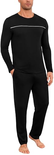 Marvmys Pyjama Hommes Hiver Long Ensemble Pyjamas à Manches Longues Set Pyjama Doux Loungewear Vêtements de Nuit Col Rond avec Poches S-4XL