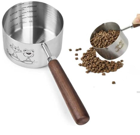 Dog Cat Food Scoop Measuring Cup, LCCOWOT Stainless Steel 1 Cup Measuring Cup, Precision Scale Measurements