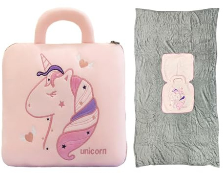 Manta y Almohada de Viaje 2 en 1, Franela Almohada y Manta 2 en 1 Portátil, para Adultos y Niños, para Sofá Cama Silla de Oficina Vuelo Largo Esencial, Tren y Camping