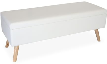 Panca Relaxdays, con vano, Imbottita, Ecopelle, Legno, HxLxP: 40 x 110 x 40 cm, Panca per corridoio, Bianca