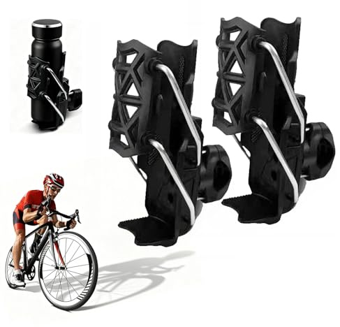 BODIMIA 2 PC Bicycle Water Bottle Holder for Handlebar & Frame,Ebike & Motorcycle Cup Holder with Automatic Clamping+Tool Bag(Black)