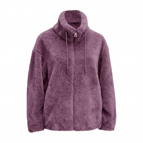 Generisch Chaqueta de forro polar para mujer, cálida, elegante, cuello alto, chaqueta de peluche, informal, para invierno, sin capucha, chaqueta de invierno con bolsillos, cremallera, morado, 4XL
