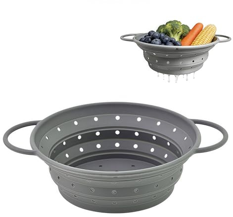 LuminaVerde 28cm colador de pasta plegable, almacenaje compacto, silicona flexible, para lavado de frutas y verduras, camping, asa ergonómica, apto para lavavajillas
