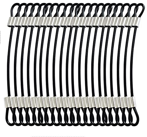 Bytiyar 1/8(3mm) Wire Diam Stainless Steel Cable Eyelets Loops Short Rope Lanyard Safety Tether Chain Lock with Vinyl Coated Cover, 20Pcs 6 Long Black