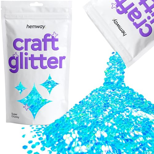 Hemway Craft Glitter Baby Blue Iridescent 100g Super Chunky Glitter | for Crafts, Resin, Cosmetic, Nail, Face, Body, Festival, Tumblers, Art, Candle, Crafting