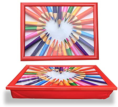 Pencils Heart Cushioned Bean Bag laptray Home Laptop Tray Drinks Food Children Work Breakfast Lap Tray - Drawing Lover