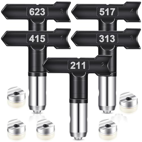 Moxweyeni 5 Pcs Spray Tips Reversible Spray Nozzles for Airless Paint Sprayer Tips Guns and Spraying Machine for Homes Buildings Garden Decks Fences(211, 313, 415, 517, 623)