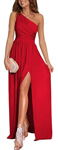 shownicer Femme Maxi Robe de Soirée sans Manches Col V Robe Elégante Sexy Robe Taille Haut Epaules Dénudées et Fente Avant Longue Robe de Soirée Cocktail