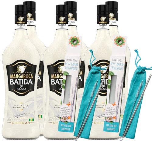 Mangaroca Batida de Côco (6x 0,7l) Set 16% vol inkl. 2 Trinkhalme GRATIS- Kokoslikör - Natürlich süß, pur auf Eis, als Longdrink oder als Basis exotischer Cocktails genießen