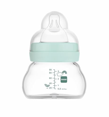 MAM Feel Good A156 Glass Bottle with Patented SkinSoftTM Silicone Ultra Soft Silicone for Babies 0 Months + 90 ml Blue