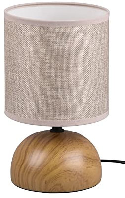 Reality Leuchten Tischleuchte Luci R50351035, Fuß Keramik in Holznachbildung, Stoffschirm beige, exkl. 1x E14