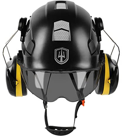 GREEN DEVIL Schutzhelm Arbeitshelm mit klarem Visier und Gehörschutz Ohrenschützer Einstellbarer ABS Sicherheitshelm Belüfteter Bauhelm mit en 397 Industriehelm (Smoke Visor Schwarz)