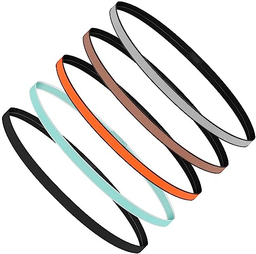 URAQT Sport Fascia Capelli Antiscivolo, 5 Pz Sportiva Fasce per Capelli Sottile Elastico Turbante Fasciaa, Sport Fasce Sottile Unisex Fascia Elastica Capelli Sottile per Sport,Yoga, Fare Jogging