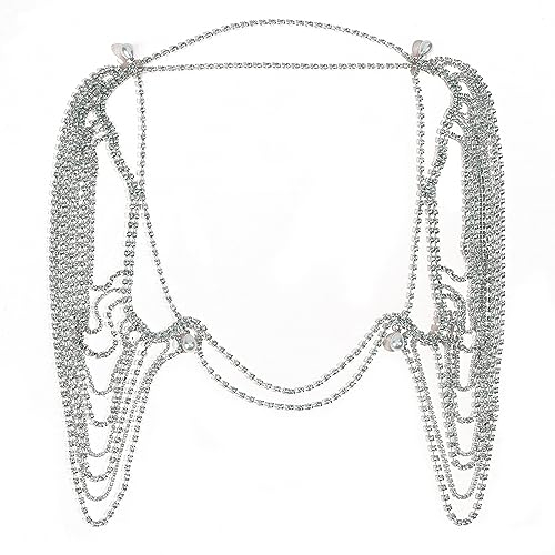 Catena A Tracolla con Strass NICENEEDED, Catena di Imbracatura Da Spalla In Cristallo Da Sposa, Collana Collana A Maglie Multistrato Collare con Imbracatura A Catena per Il Corpo In Argento Nappe Pend