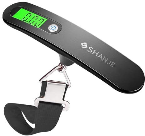 SHANJE Gepäck Waage Koffer Digital Kofferwaage Gepäckwaage 50KG Analog für Reisekoffer Tara-Funktion 110 lb Hängewaage Digitalwaage tragbare (Schwarz)