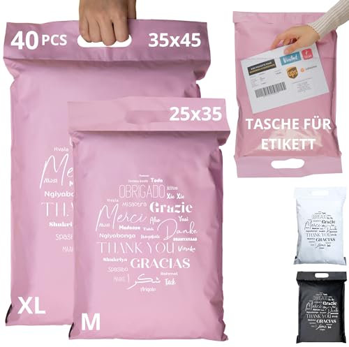 EMBALLAX - 40 Versandtaschen MIT TASCHE FÜR VERSANDETIKETT - 2 Größen M/XL - WIDERSTANDSFÄHIG/WASSERDICHT - Versandtüten für Kleidung - Warensendung Umschlag für Kartons - Versandbeutel - Danke