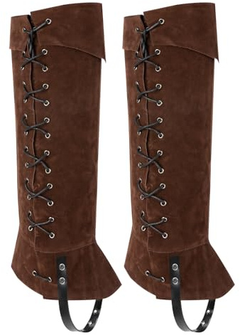 Toifrmu Brown Pirate Boots Men Medieval Boot Covers Faux Leather Viking Renaissance Steampunk Boot Covers with Studs for Hallowee Cosplay Costume