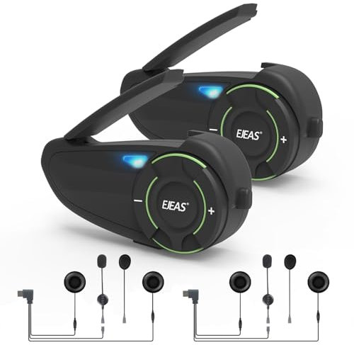 EJEAS Q8 Mesh 3.0 Group Intercom Communication System, Motorcycle Helmet Bluetooth 5.1 Headset with CVC Noise Reduction and Music Sharing for 6 People Full Duplex Talking at The Same Time(2 Pack)