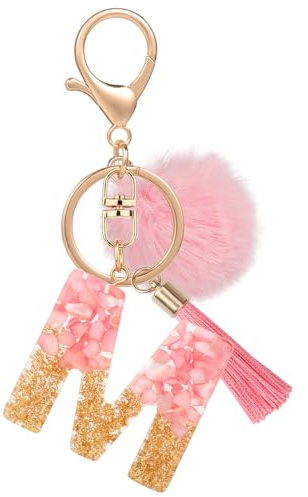 MWOOT Nom Lettre initiale M Porte-clés, Rose Porte-clés pour Femme, Charmes en Résine Pour Clé Porte Clef Voiture Décor Sac à main