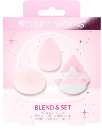 Brushworks Blend & Set Sponge & Powder Puff Set – Ultra-Soft Makeup Tools for Dewy Blending & Shine-Free Setting