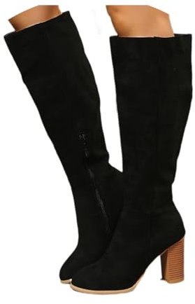 MEECHI Botas Cowboy De Caña Larga for Mujer Boots Estilo Western con Tacón En Bloque Botas Altas De Ante Impermeables con Cremallera Zapatos Otoño Invierno for Exteriores, Fiesta(Black,41 EU)