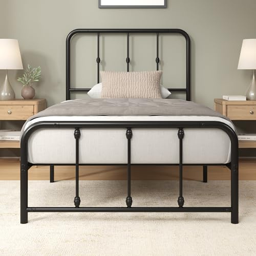 Zinus Florence Rete Letto Singolo 80x190 cm con Testiera in Metallo - Struttura con Doghe Incluse - Altezza 35 cm con Spazio Sottostante - Facile da Montare - Nero