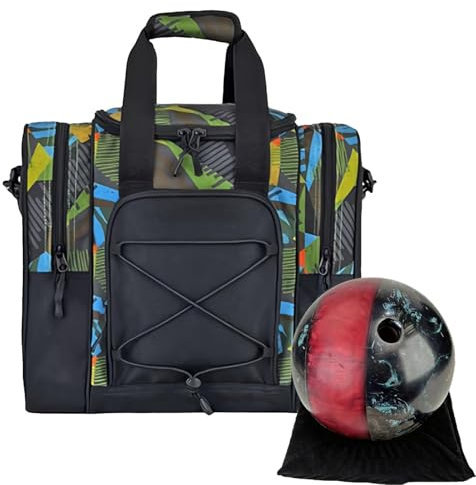 Generic Bowlingtasche - Bowlingkugel-Träger für 1 Ball, Multifunktionale Handtasche mit gepolsterter Innenseite, verstellbarem Gürtel, Schwarz, Grün, Blau, ca. 36.5 x 24 x 32.5 cm