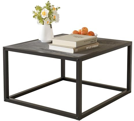 JUISSANO mesa de centro y salón, estilo industrial, estructura de acero, fácil montaje, para dormitorio, 60 x 40 x 60 cm (ancho x alto x profundidad), negro/gris