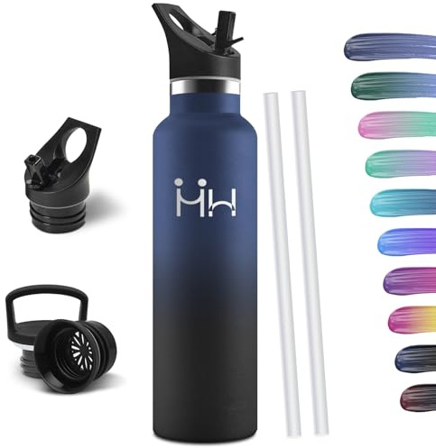 HoneyHolly Drinking Bottle 1 Litre, BPA-Free, Stainless Steel, Thermos Flask, Leak-Proof Insulated Double-Walled Water Bottle, with Straw, Suitable for Carbonated Drinks