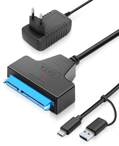 RUIZHI Cable SATA to USB 3.0, Adaptateur USB SA TA pour 2,5/3,5 HDD/SSD, avec 12V 2A Alimentation Câbles USB C Adaptateur pour Mac Os/Linux/Windows (SATA Adaptateur)