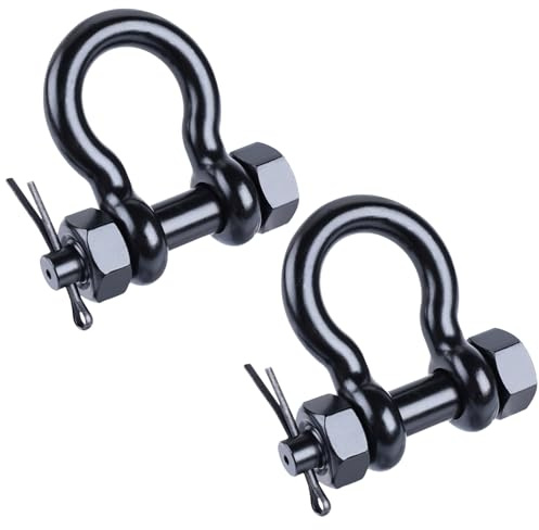 RiaYer 3/8 Black Bow Shackle (Pin 1/2, Jaw 11/16) 2-Pack, 316 Stainless Steel Marine Grade Anchor Shackle with Cotter Pin, Heavy Duty Boat Rigging Shackle
