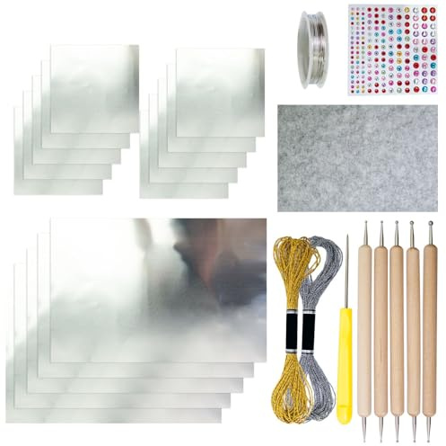 Papel De Aluminio Para Manualidades - Lámina De 0.08 Mm Para Repujado Metálico, Hoja Plateada Dorada Brillante, Material Creativo De Arte Y Grabado | Kit De Papel Foil Decorativo Para Proyectos Artíst