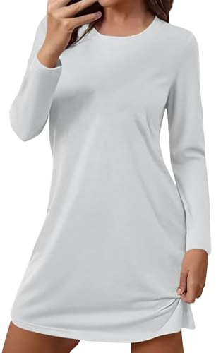 Camicia da notte da donna, a maniche lunghe, in cotone, elegante, da notte, leggera, comoda, per tutte le stagioni