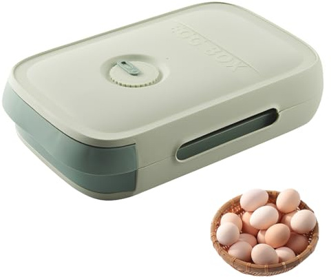 YOFDAL Recipiente para Huevos, huevera de plástico para frigorífico, con indicador de frescura, Caja apilable para Huevos para frigorífico, Cocina, Picnic al Aire Libre, Camping (Verde)