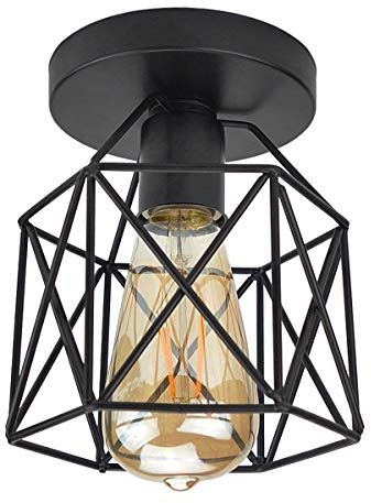 Lysed E26 E27 Retro Black Industrial Light Fixture,Vintage Flush Mount Ceiling Light,Mini Metal Rustic Ceiling Lamp for Porch Hallway,Kitchen,Stairway,Farmhouse Light