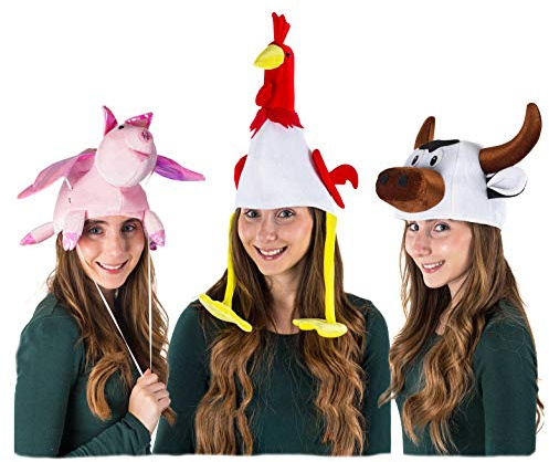 Tigerdoe Farm Animal Moving Ear Hat - 3 Pack - Party Dress Up Hats for Kids