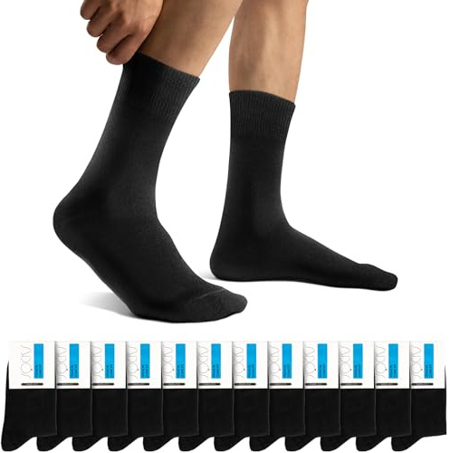 Falechay Chaussettes Hommes de Travail Noir 12 Paires Cotton Socquettes Femme Sport Respirante,12xnoir,39-42