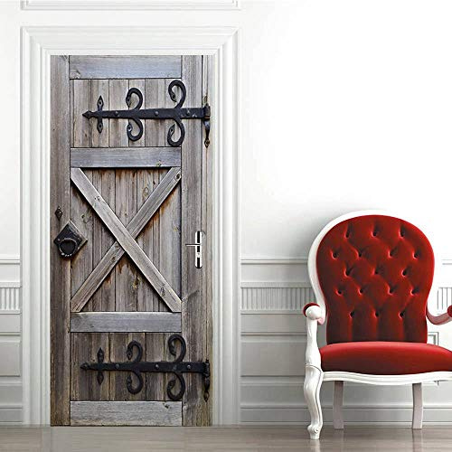 Pegatinas Puerta 3D Autoadhesivas Stickers Murales - Puerta de madera - Papel Pintado Puerta PVC Decor Póster de Puerta para Cuarto Sala Puertas Decoración 77 x 200 cm